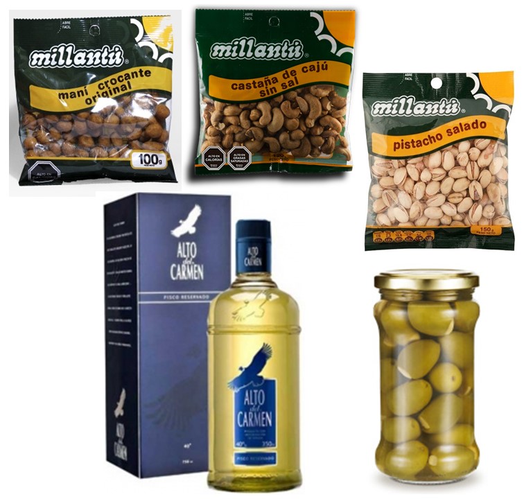 Pisco Alto del Carmen 750cc Mani, Pistacho, Casta�as y Aceitunas